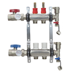 2 Loop Stainless Steel Radiant PEX Manifold with Adapters & New Flow Meters