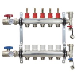 5 Loop Stainless Steel Radiant PEX Manifold with Adapters & New Flow Meters