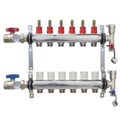 6 Loop Stainless Steel Radiant PEX Manifold with Adapters & New Flow Meters