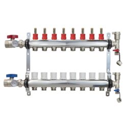 8 Loop Stainless Steel Radiant PEX Manifold with Adapters & New Flow Meters