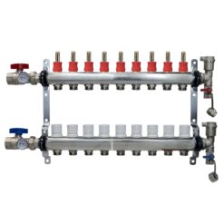 9 Loop Stainless Steel Radiant PEX Manifold with Adapters & New Flow Meters