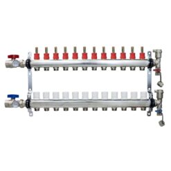 12 Loop Stainless Steel Radiant PEX Manifold with Adapters & New Flow Meters
