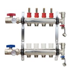 4 Loop Stainless Steel Radiant PEX Manifold with Adapters & New Flow Meters